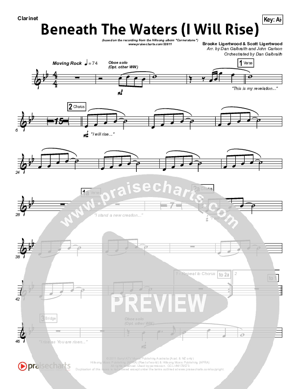 Beneath The Waters (I Will Rise) Clarinet (Hillsong Worship)