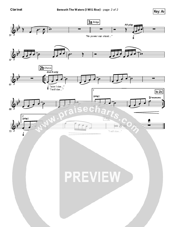 Beneath The Waters (I Will Rise) Clarinet (Hillsong Worship)