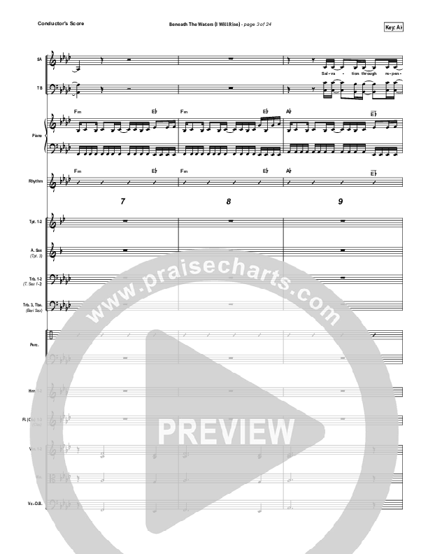 Beneath The Waters (I Will Rise) Conductor's Score (Hillsong Worship)