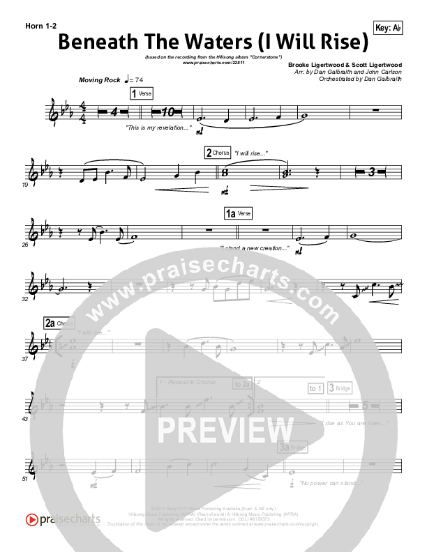 Beneath The Waters (I Will Rise) French Horn 1/2 (Hillsong Worship)