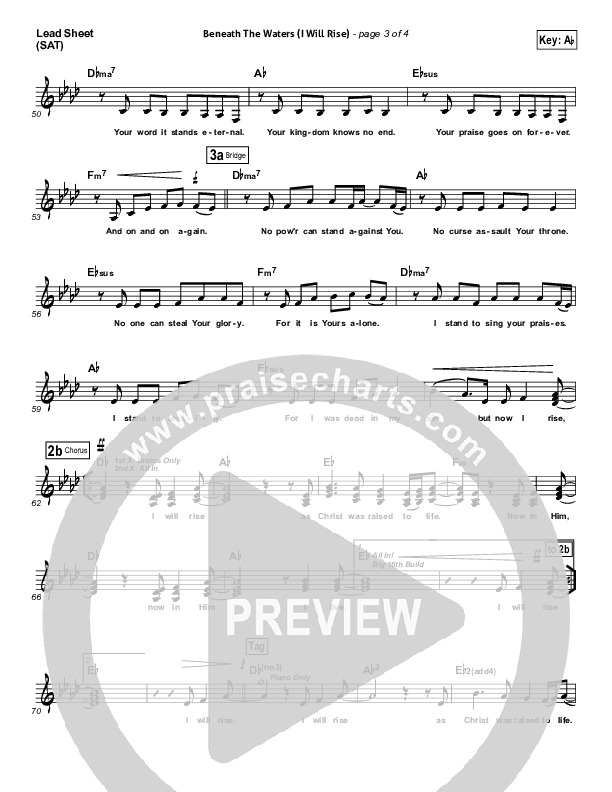 Beneath The Waters (I Will Rise) Lead Sheet (SAT) (Hillsong Worship)