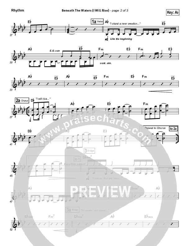 Beneath The Waters (I Will Rise) Rhythm Chart (Hillsong Worship)