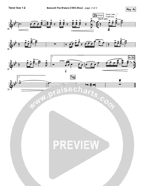 Beneath The Waters (I Will Rise) Tenor Sax 1/2 (Hillsong Worship)