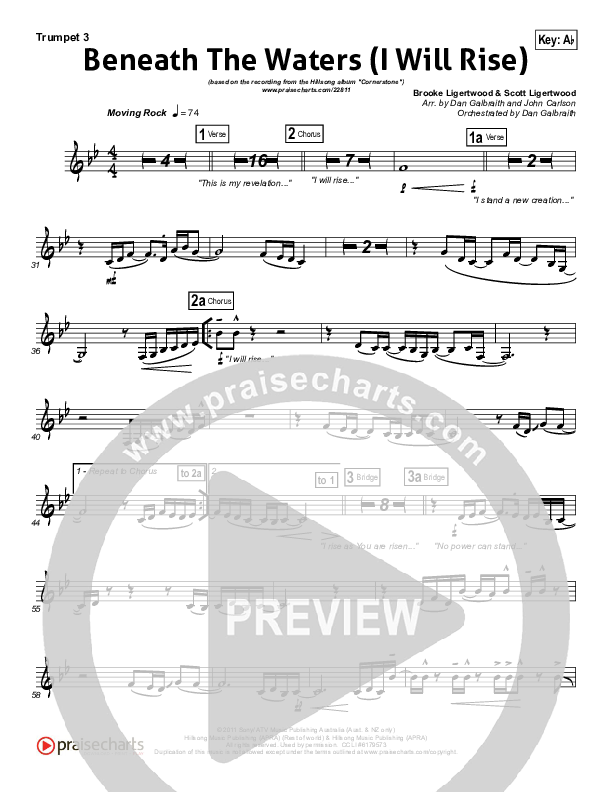 Beneath The Waters (I Will Rise) Trumpet 3 (Hillsong Worship)