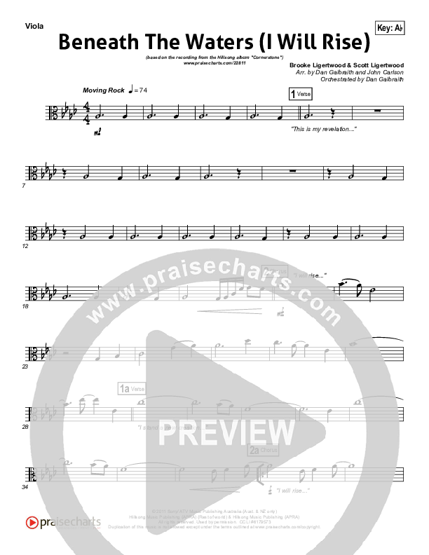 Beneath The Waters (I Will Rise) Viola (Hillsong Worship)