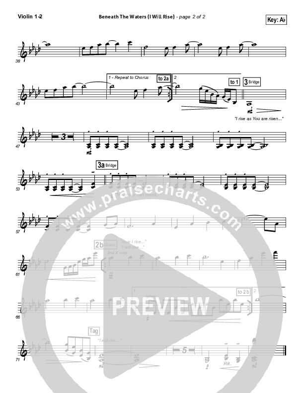 Beneath The Waters (I Will Rise) Violin 1/2 (Hillsong Worship)