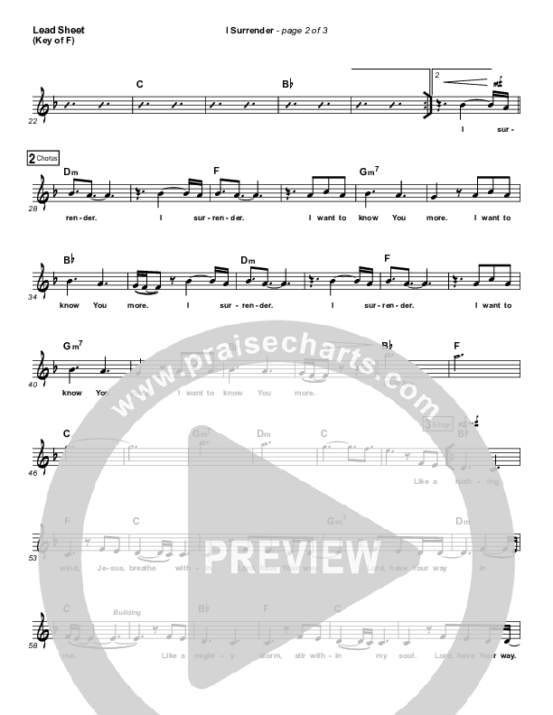 I Surrender Lead Sheet (Melody) (Hillsong Worship)