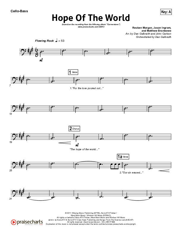 Hope Of The World Cello/Bass (Hillsong Worship)