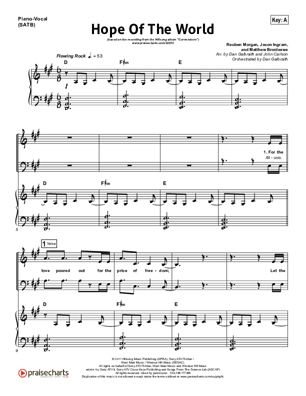 Hope Of The World Piano/Vocal (SATB) (Hillsong Worship)