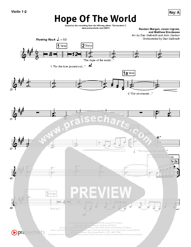 Hope Of The World Violin 1/2 (Hillsong Worship)