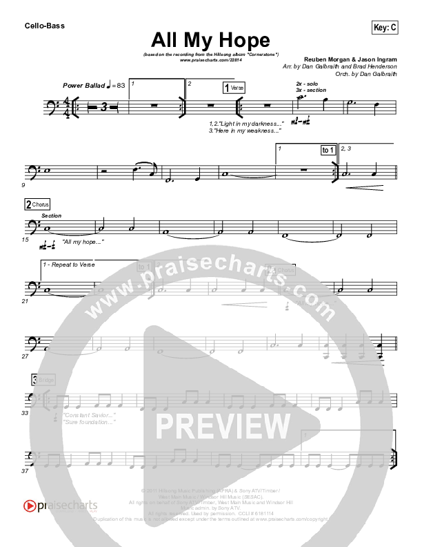 All My Hope Cello/Bass (Hillsong Worship)