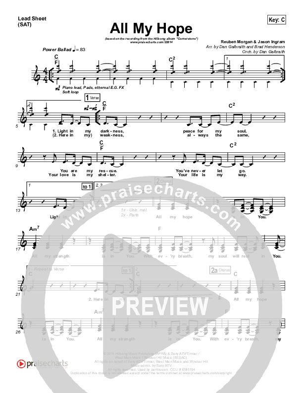All My Hope Lead Sheet (SAT) (Hillsong Worship)