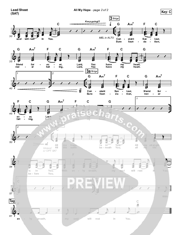All My Hope Lead Sheet (SAT) (Hillsong Worship)