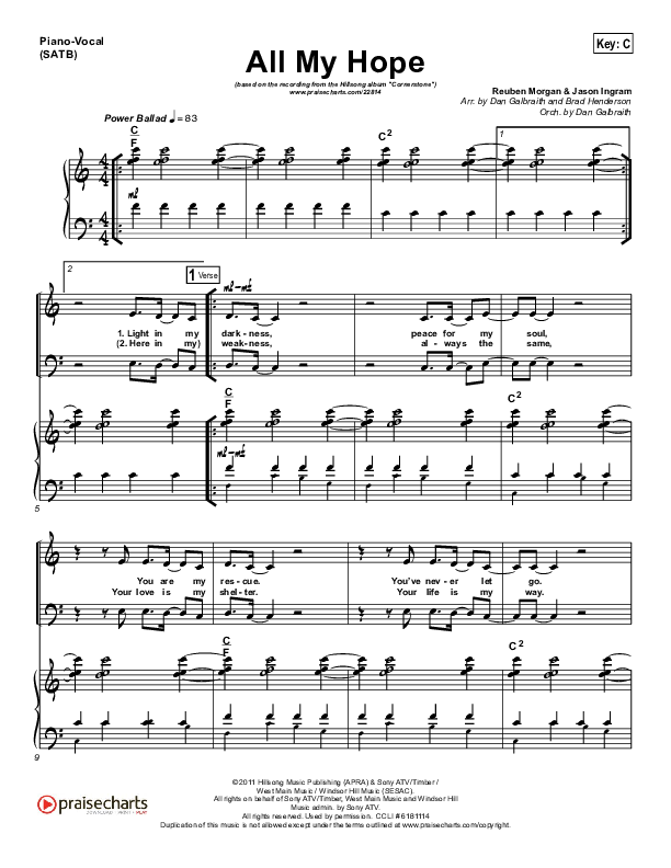 All My Hope Piano/Vocal (Hillsong Worship)