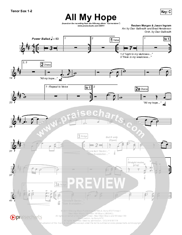 All My Hope Tenor Sax 1/2 (Hillsong Worship)