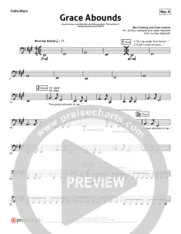 Grace Abounds Cello/Bass (Hillsong Worship)