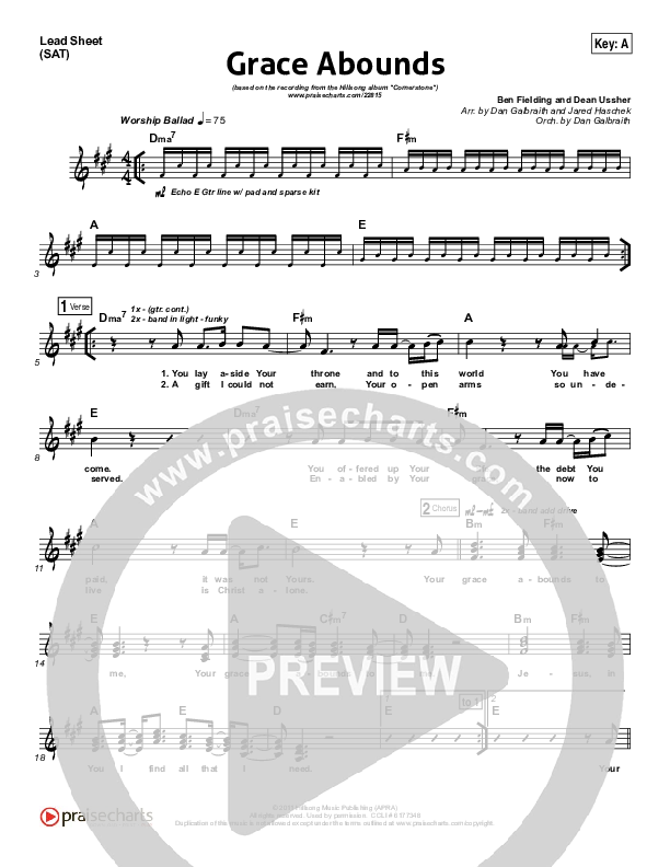 Grace Abounds Lead Sheet (SAT) (Hillsong Worship)