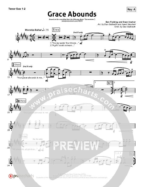 Grace Abounds Tenor Sax 1/2 (Hillsong Worship)