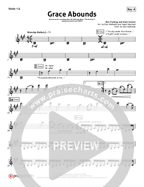 Grace Abounds Violin 1/2 (Hillsong Worship)