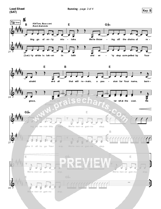 Running Lead Sheet (SAT) (Hillsong Worship)