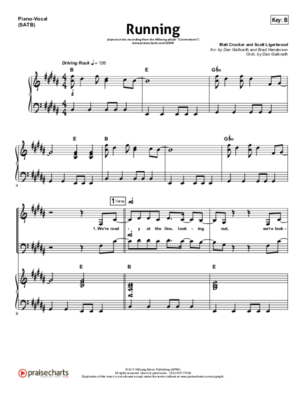 Running Piano/Vocal (SATB) (Hillsong Worship)