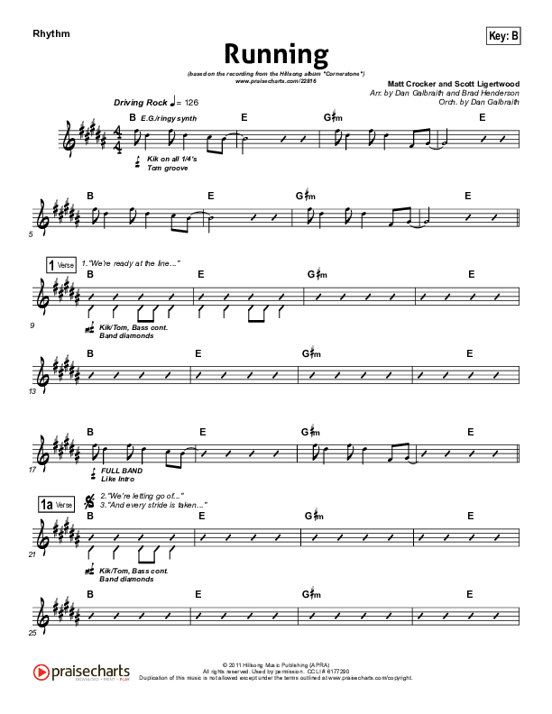 Running Rhythm Chart (Hillsong Worship)