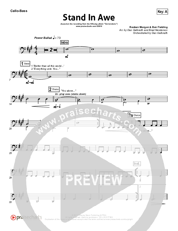 Stand In Awe Cello/Bass (Hillsong Worship)