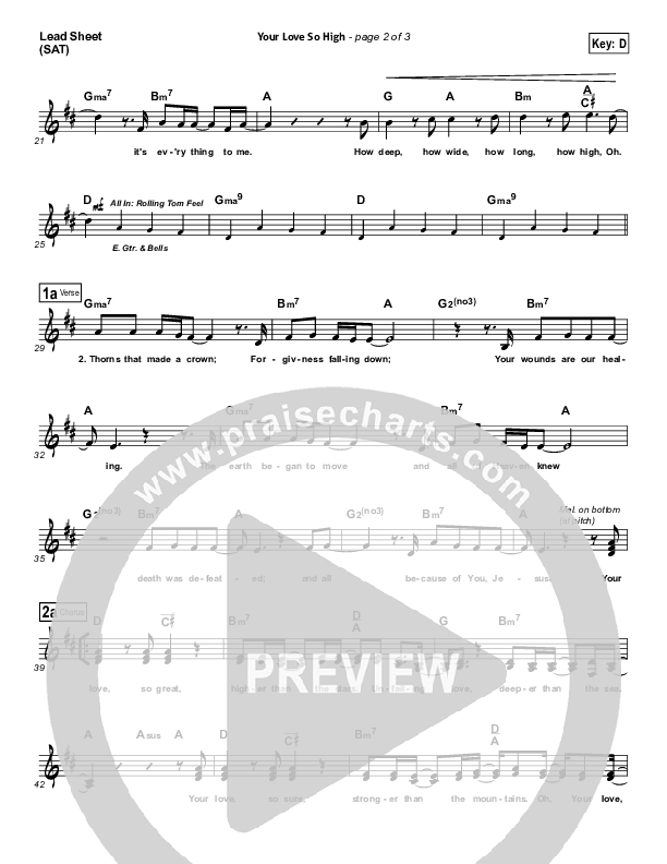 Your Love So High Lead Sheet (Hillsong Worship)