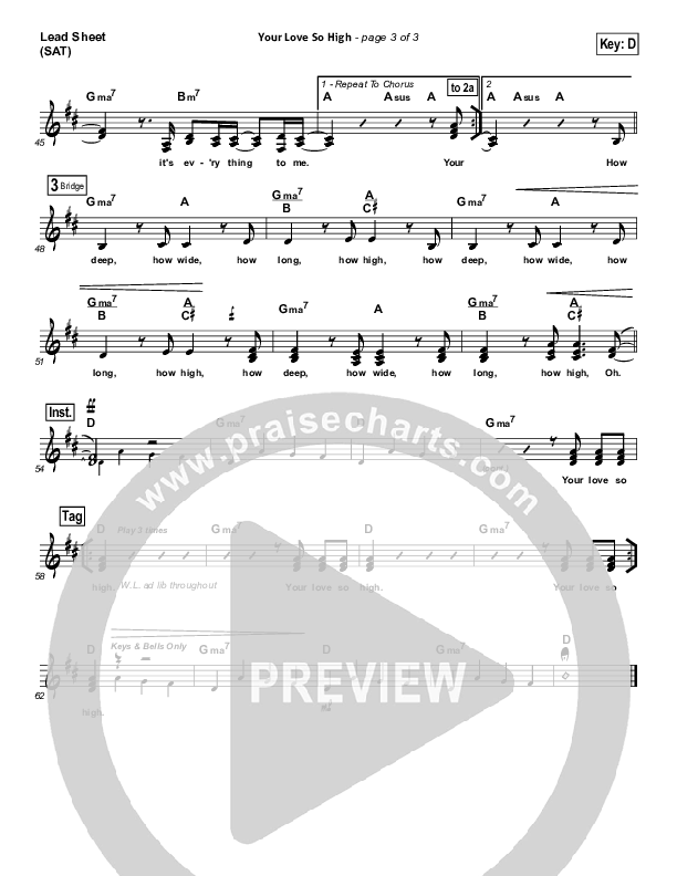 Your Love So High Lead Sheet (Hillsong Worship)