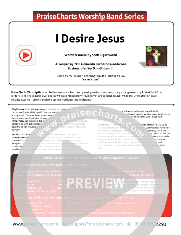 I Desire Jesus Cover Sheet (Hillsong Worship)