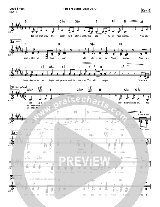 I Desire Jesus Lead Sheet (Hillsong Worship)
