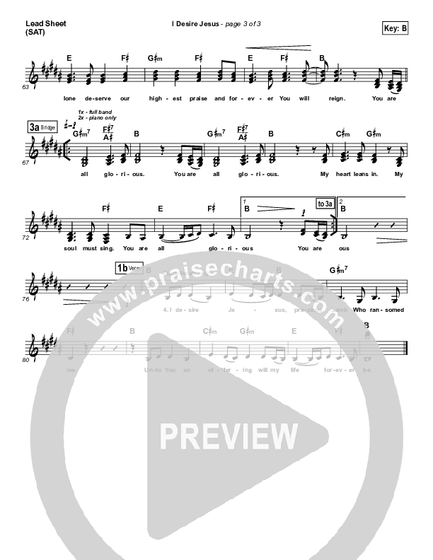 I Desire Jesus Lead Sheet (Hillsong Worship)