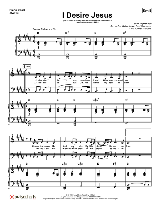 I Desire Jesus Piano/Vocal (Hillsong Worship)