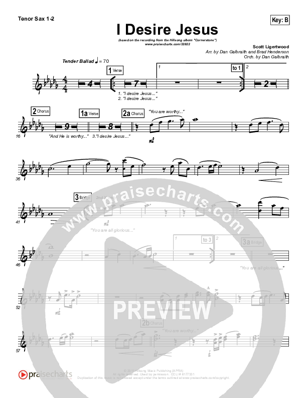 I Desire Jesus Tenor Sax 1/2 (Hillsong Worship)