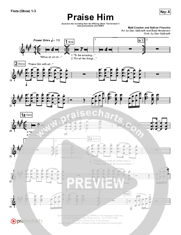 Praise Him Flute/Oboe 1/2/3 (Hillsong Worship)