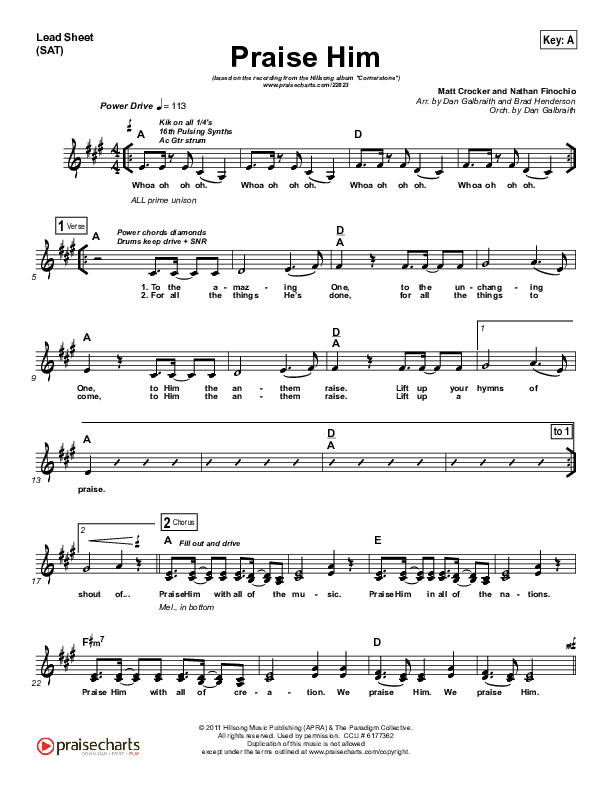 Praise Him Lead Sheet (SAT) (Hillsong Worship)