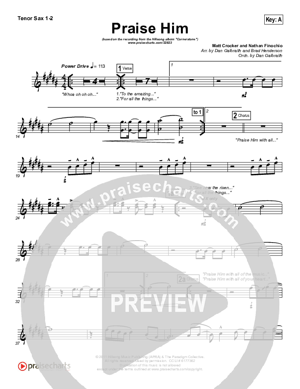 Praise Him Tenor Sax 1/2 (Hillsong Worship)