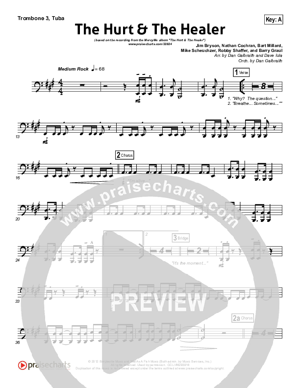 The Hurt And The Healer Trombone 3/Tuba (MercyMe)