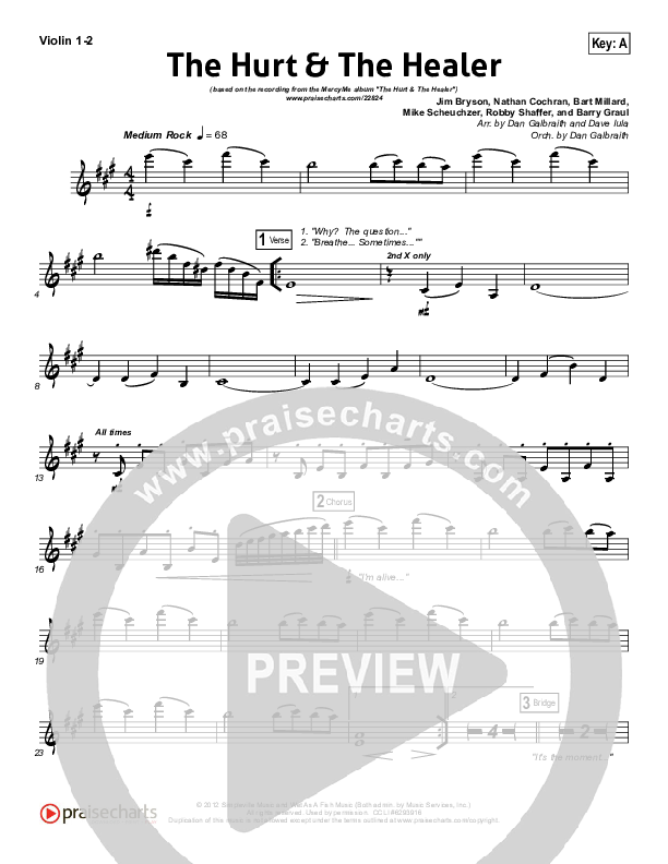 The Hurt And The Healer Violin 1/2 (MercyMe)