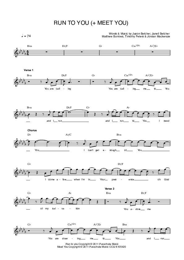 Run To You (+ Meet You) Lead Sheet (Parachute Band)