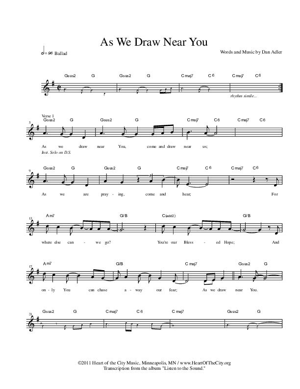 As We Draw Near You Lead Sheet (Heart Of The City)