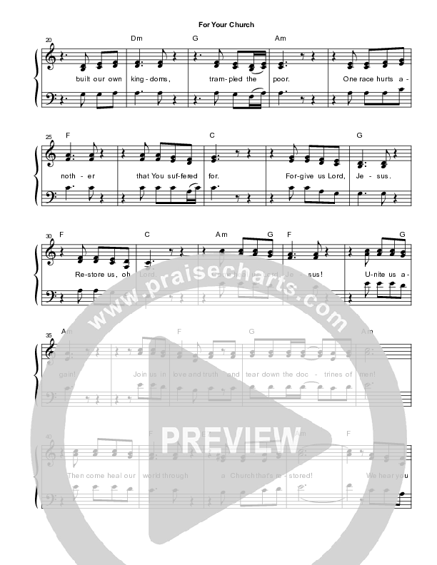For Your Church Lead Sheet (SAT) (Heart Of The City)