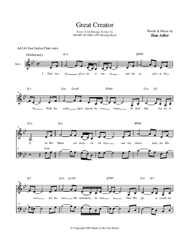 Great Creator Lead Sheet (Heart Of The City)