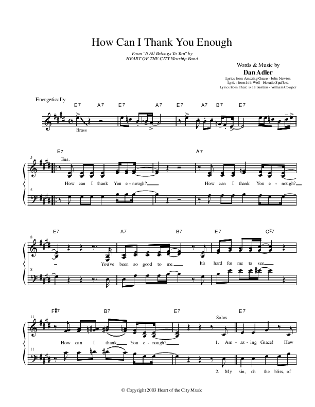 How Can I Thank You Enough Lead Sheet (Heart Of The City)