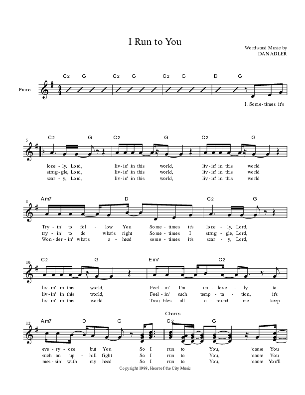 I Run To You Lead Sheet (Heart Of The City)