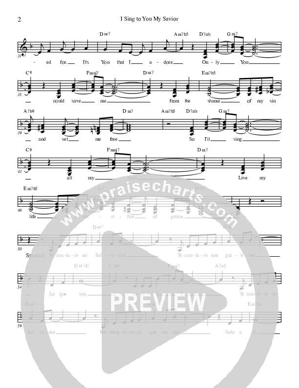 I Sing To You My Savior Lead Sheet (Heart Of The City)