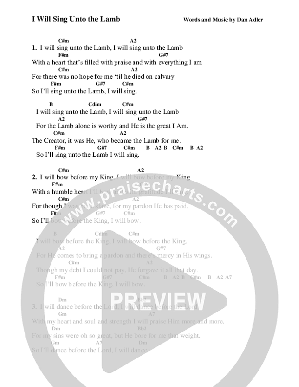 I Will Sing Unto The Lamb Chord Chart (Heart Of The City)