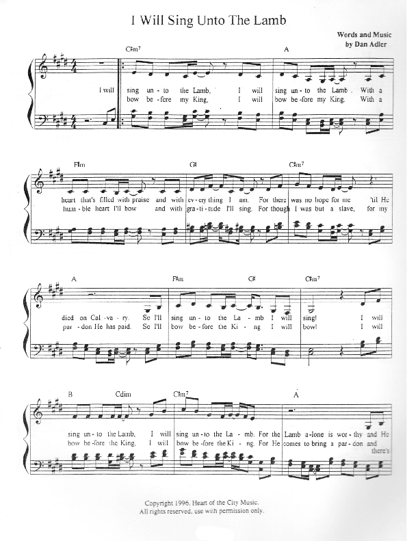 I Will Sing Unto The Lamb Lead Sheet (SAT) (Heart Of The City)