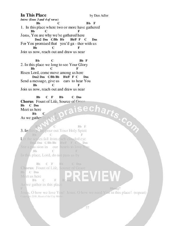 In This Place Chord Chart (Heart Of The City)