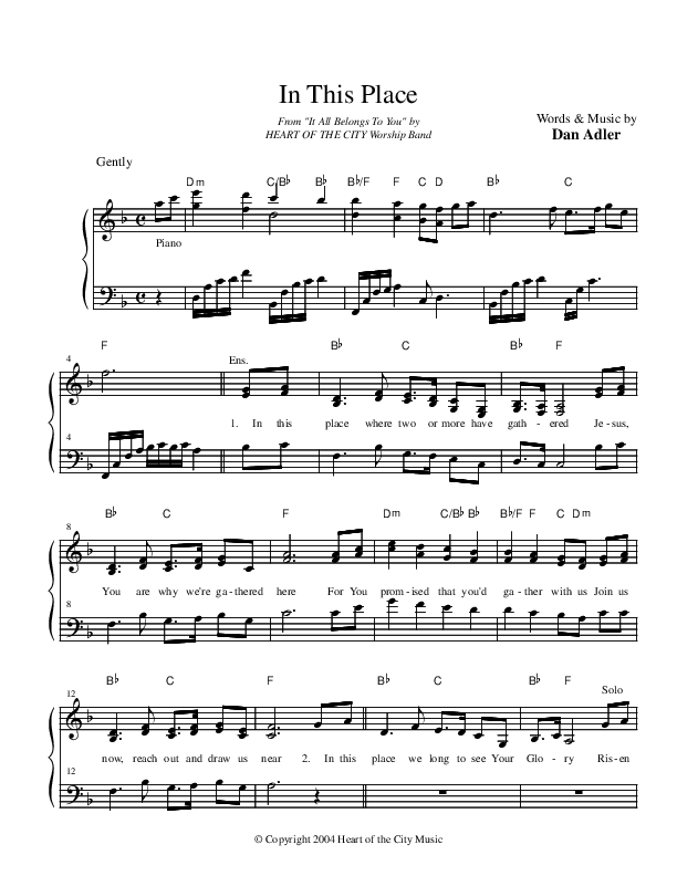 In This Place Lead Sheet (Heart Of The City)